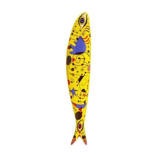 Bordallo Sardine - Constellation, design on fish. Bright yellow background with stars and swirls.