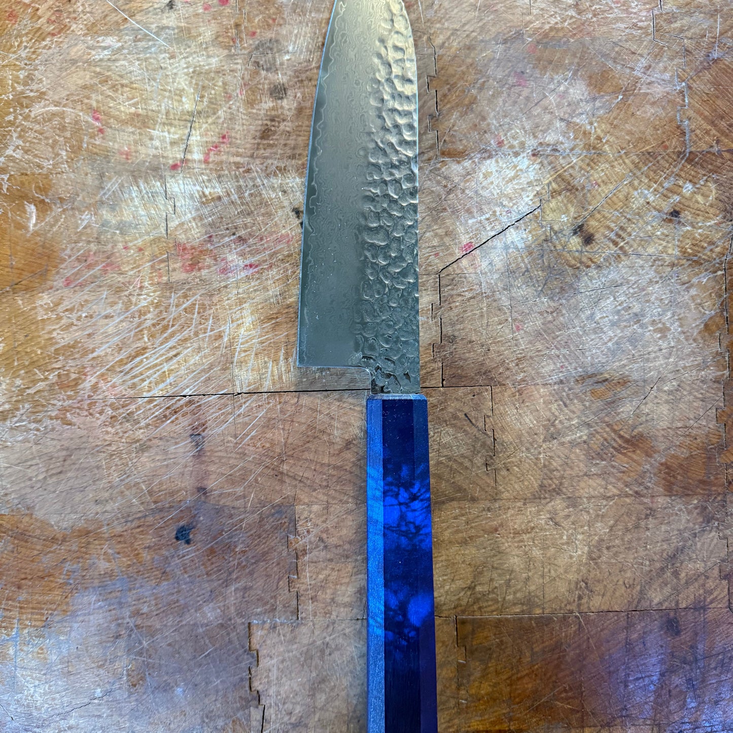 Damascus VG-10 Santoku 170mm with Blue Tortoiseshell Handle