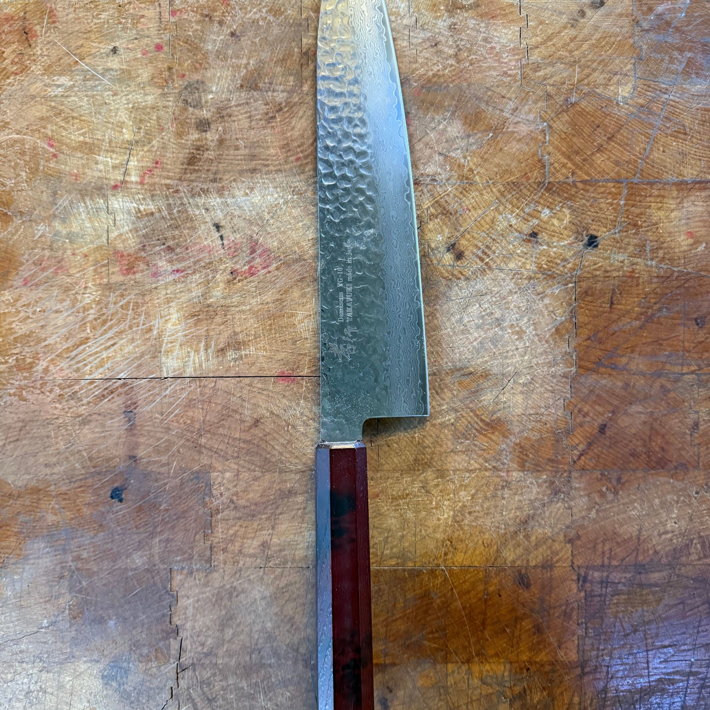 Damascus VG-10 Gyuto 210mm with Dark Red Tortoiseshell Handle
