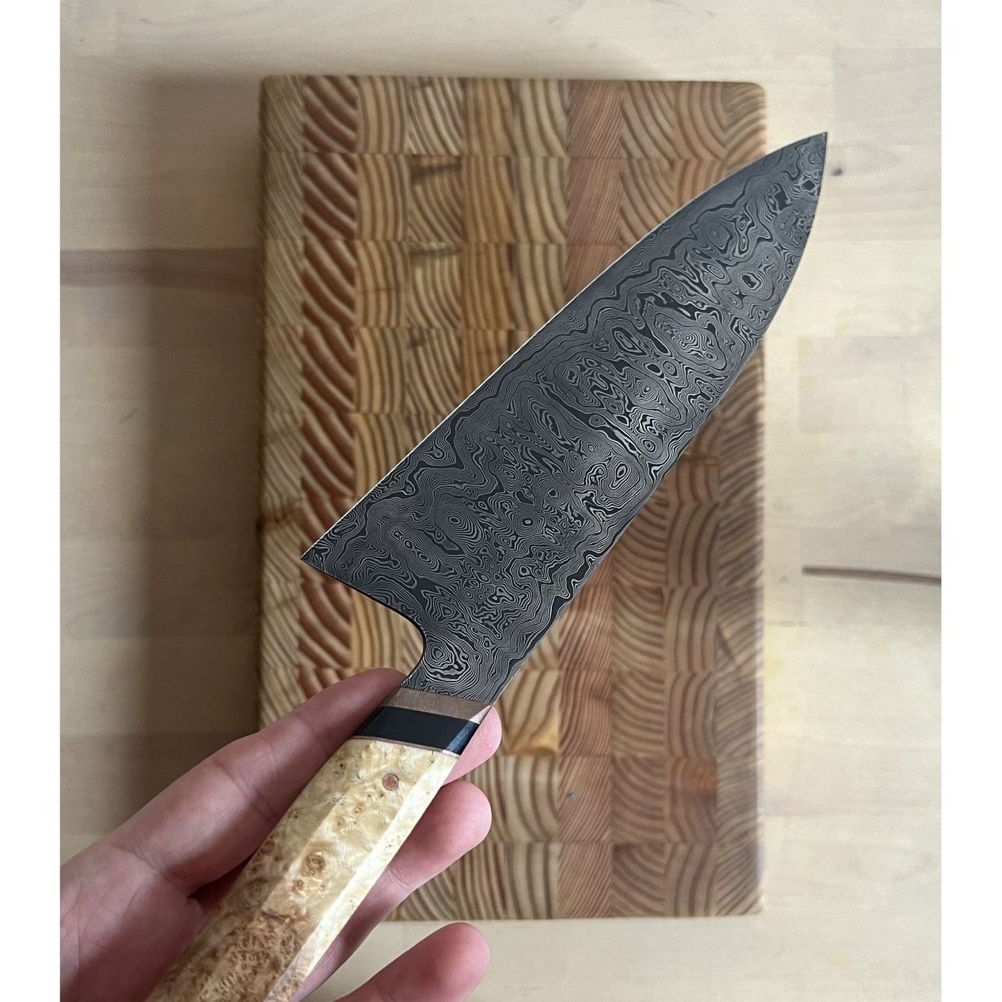 Carbon Steel Damascus Series Chef's Knife - 8.5" - 26C3/ 15N20 300 Layer - Spicy White Steel