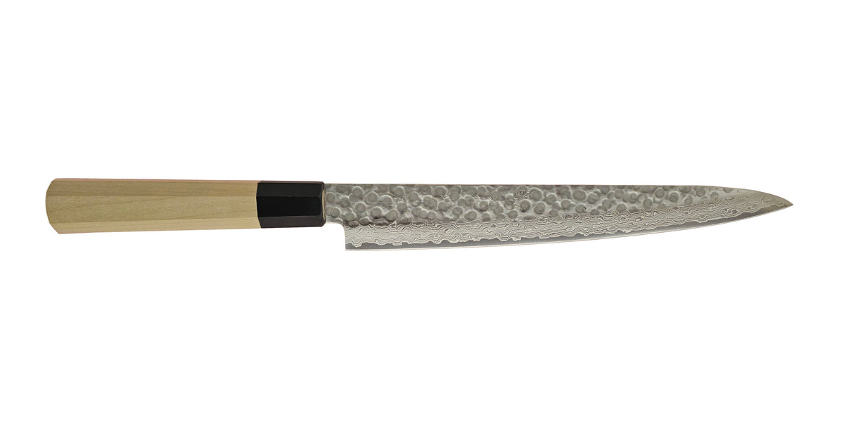 Sujihiki 240mm, Nickel Warikomi Damascus Tsuchime, Ho-Wood Handle (Stainless)