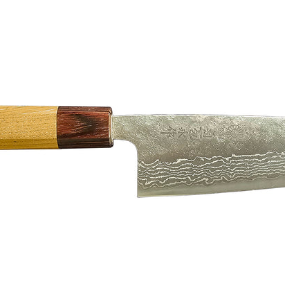 Nashiji Damascus Santoku 440c Steel - Zelkova and Mahogany Wood handle - 170 mm