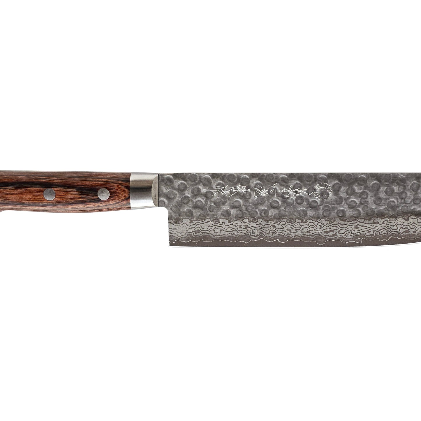 WDT Series Elite Warikomi Damascus Tsuchime Nakiri 170 mm - Mahogany Handle