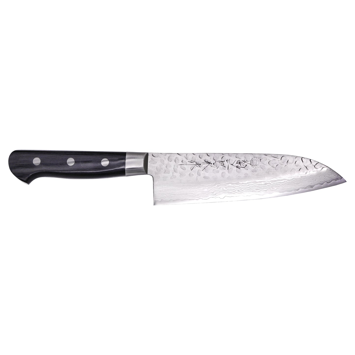 WDT Series Elite Warikomi Damascus Tsuchime Santoku 180 mm