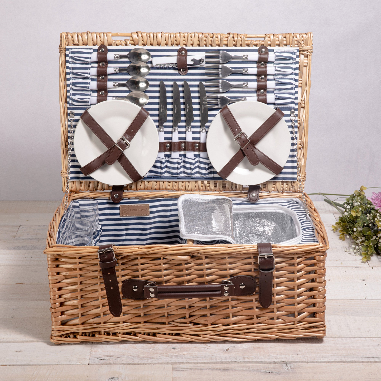 Belmont Basket - Navy Blue and White Stripe