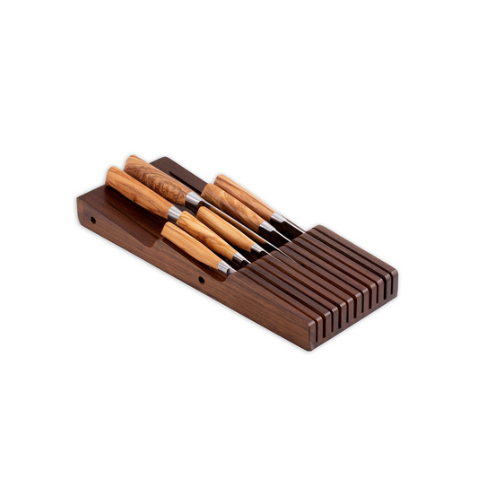 11 Slot Contemporary Acacia In-Drawer Knife Holder