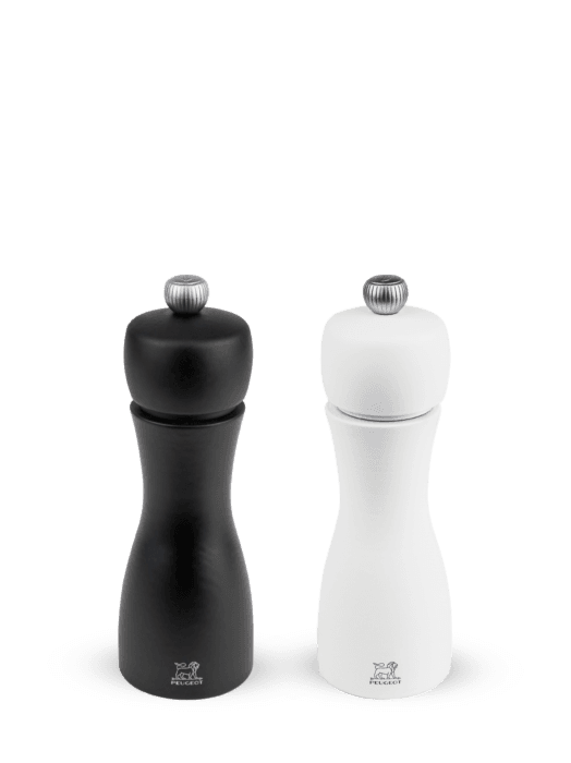 Tahiti Manual salt and pepper mill duo, beech wood, black and white, 15 cm