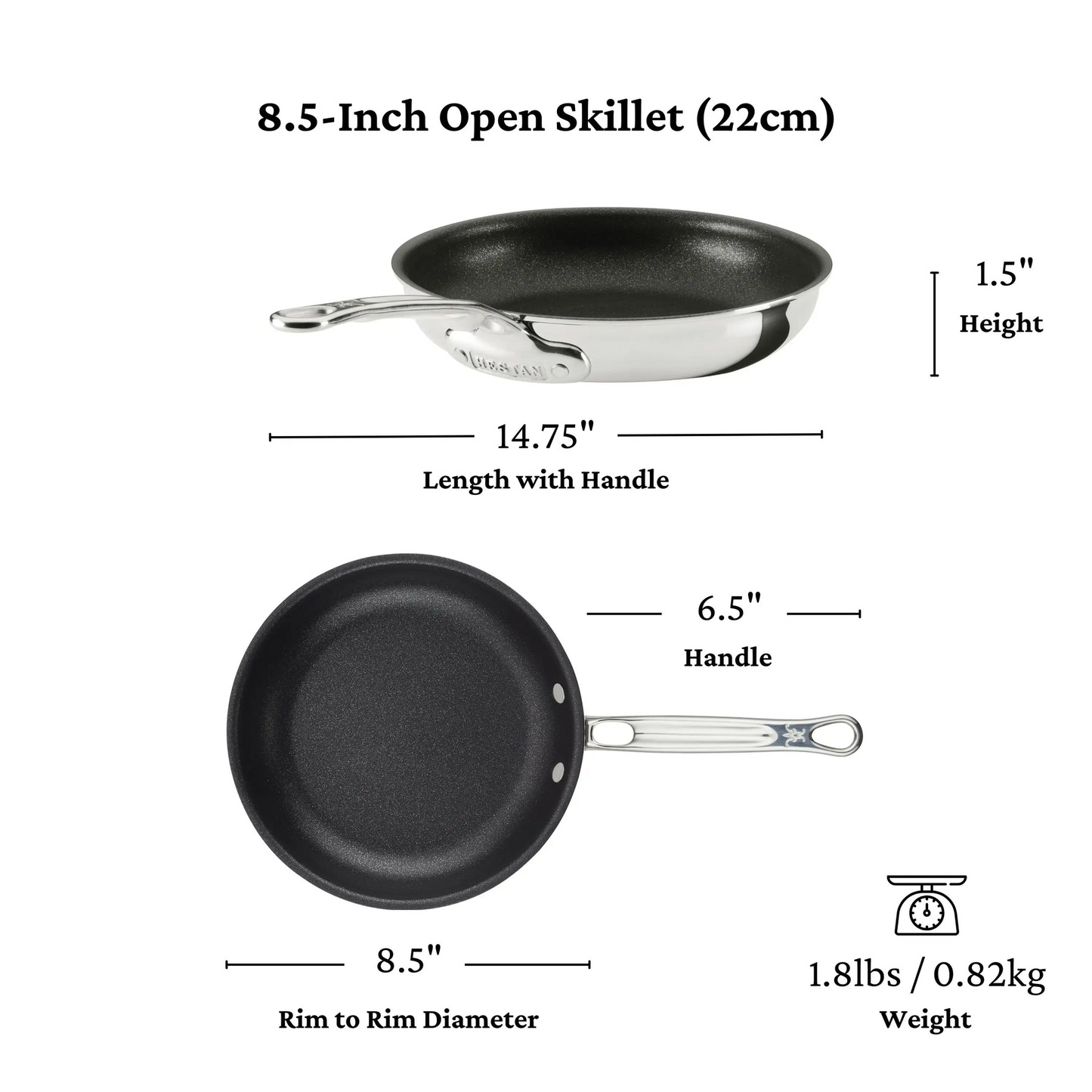 Probond Luxe Polished Clad Stainless Steel Skillets with Titum Nonstick