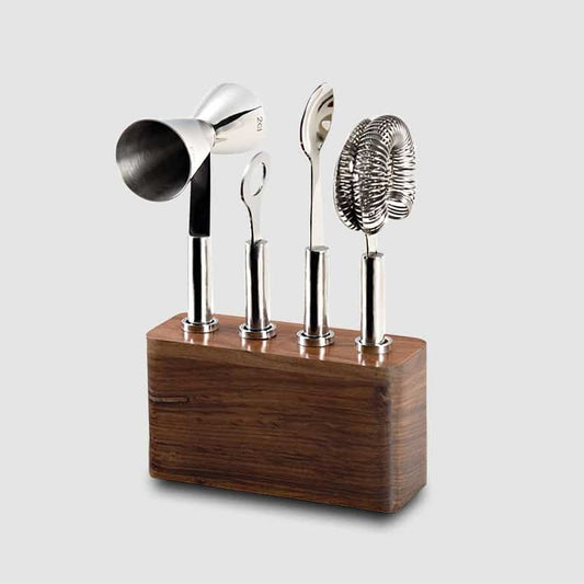 Cosmo Bar Set w/ Wood Base (4pc Set)