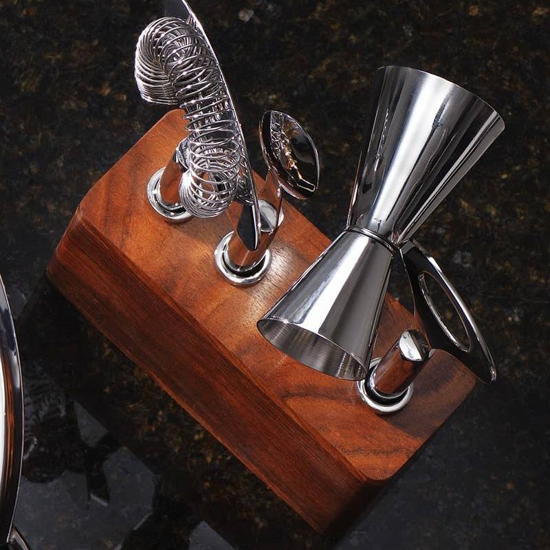 Cosmo Bar Set w/ Wood Base (4pc Set)