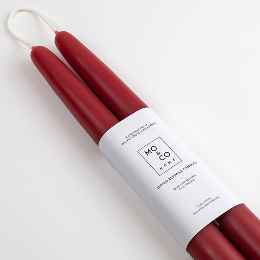 100% Beeswax Dipped Candles- 10" Berry Red