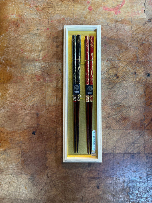Japanese Lacquerware Chopsticks Tenryu Design - Set of 2