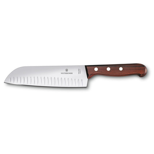 Wood Santoku Knife with Granton 7"