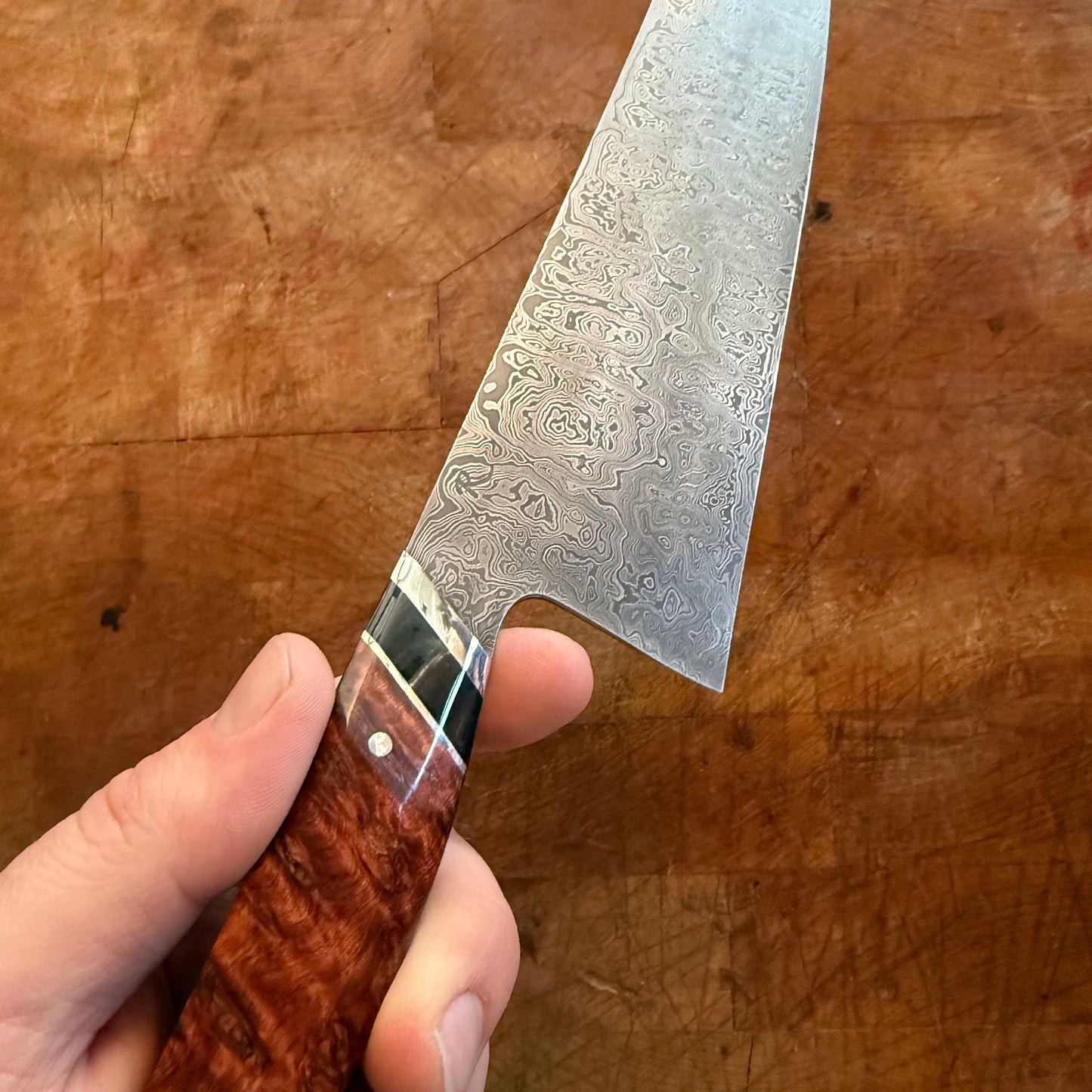 Carbon Steel Damascus Series K-tip Gyuto - 8.25" - 26C3/ 15N20 326 Layer - Spicy White Steel