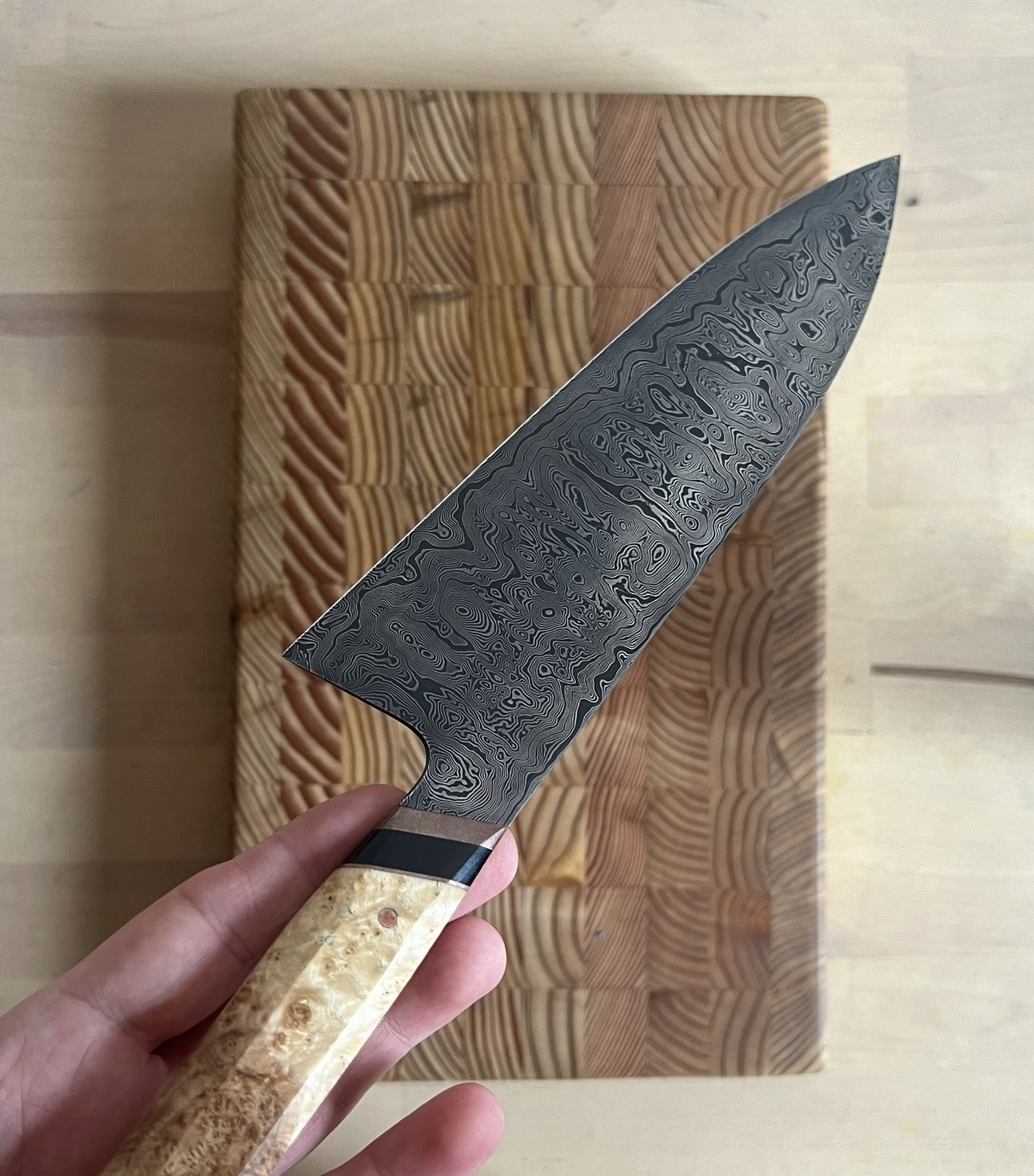 Carbon Steel Damascus Series Chef's Knife - 8.5" - 26C3/ 15N20 300 Layer - Spicy White Steel