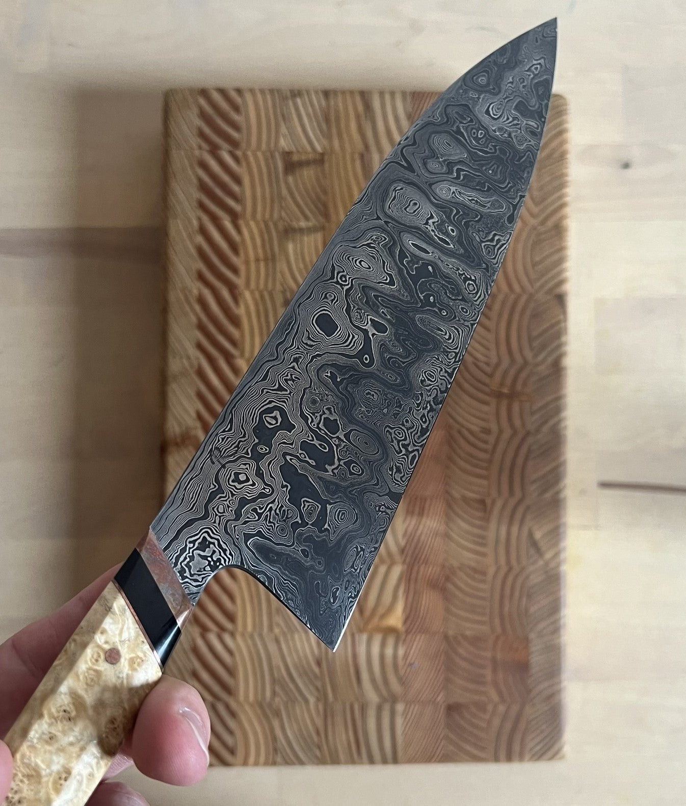 Carbon Steel Damascus Series Chef's Knife - 8.5" - 26C3/ 15N20 300 Layer - Spicy White Steel