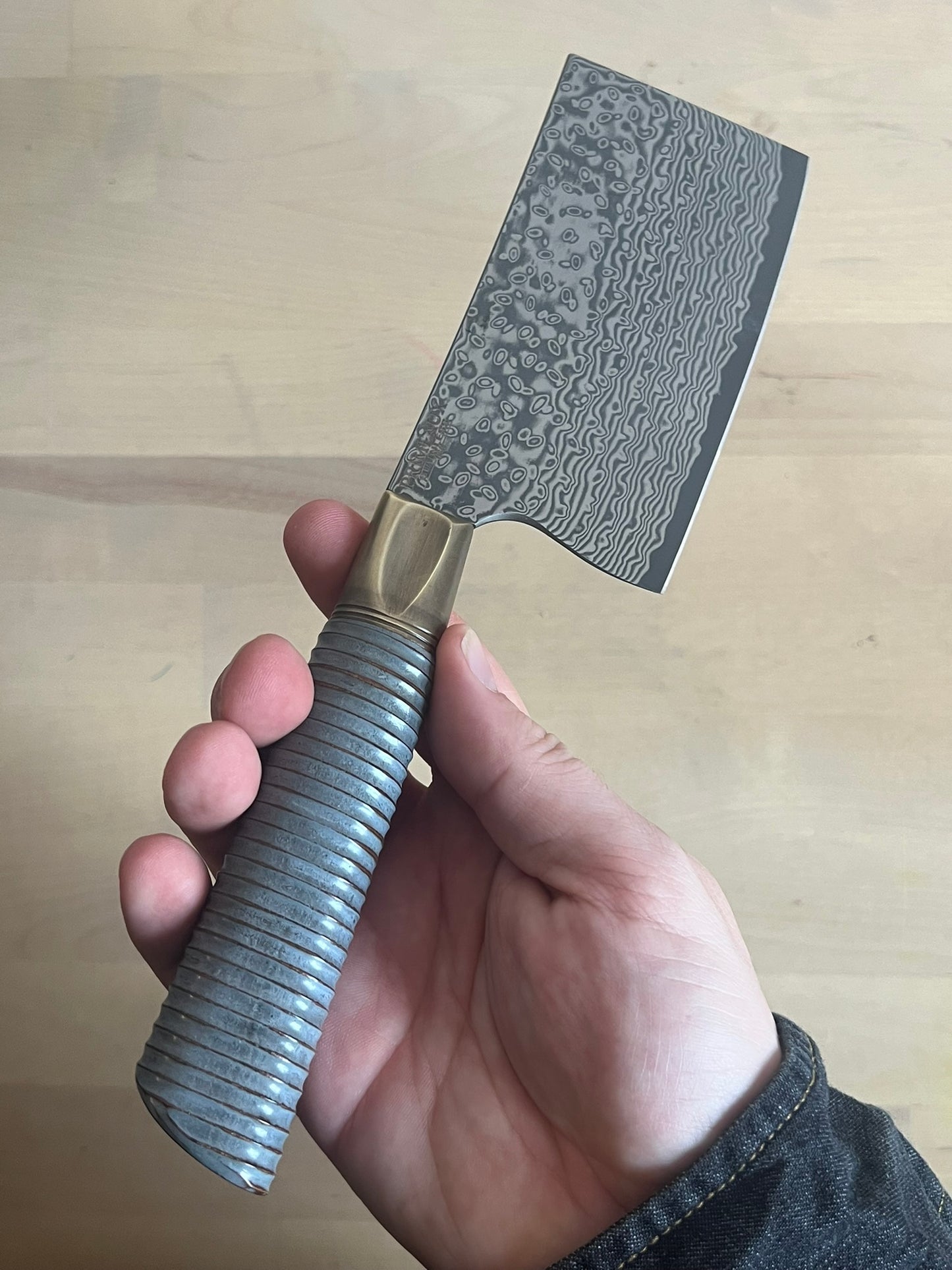 Primeaux 4.5" Mini Cleaver - Damascus Blade - Farmhouse Ripple Handle