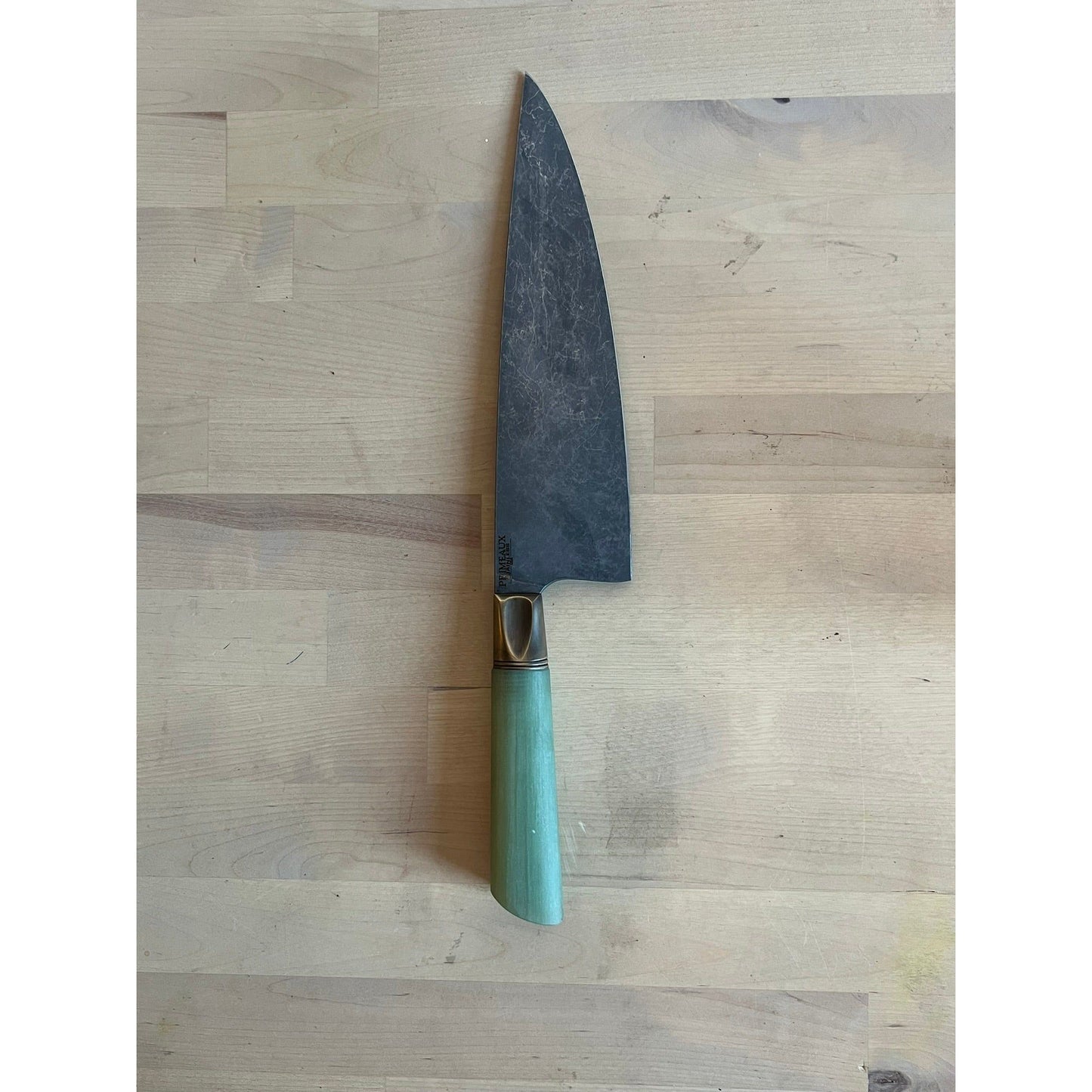 Primeaux 8.5" Chef's - Stonewash Blade - Jade Handle