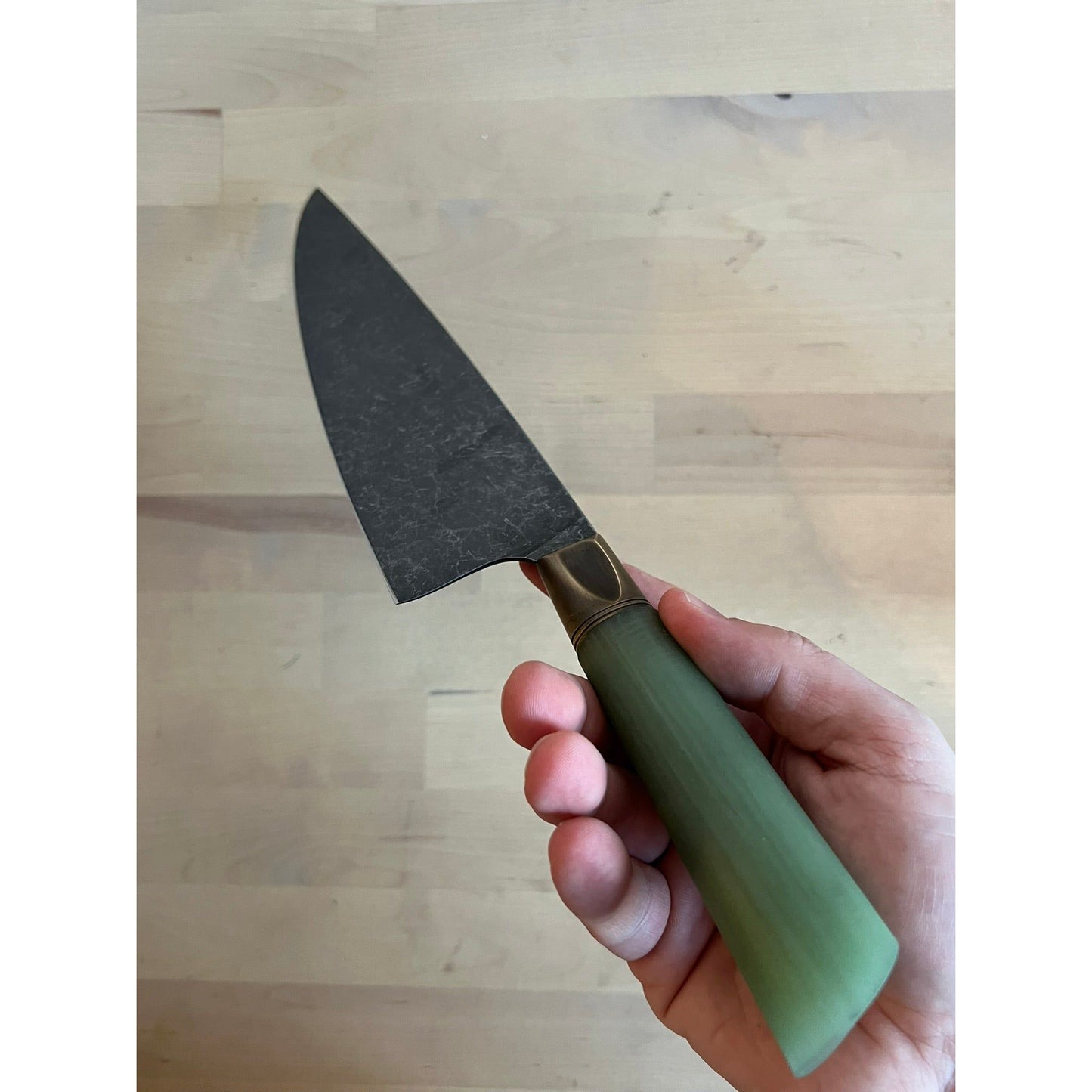 Primeaux 8.5" Chef's - Stonewash Blade - Jade Handle