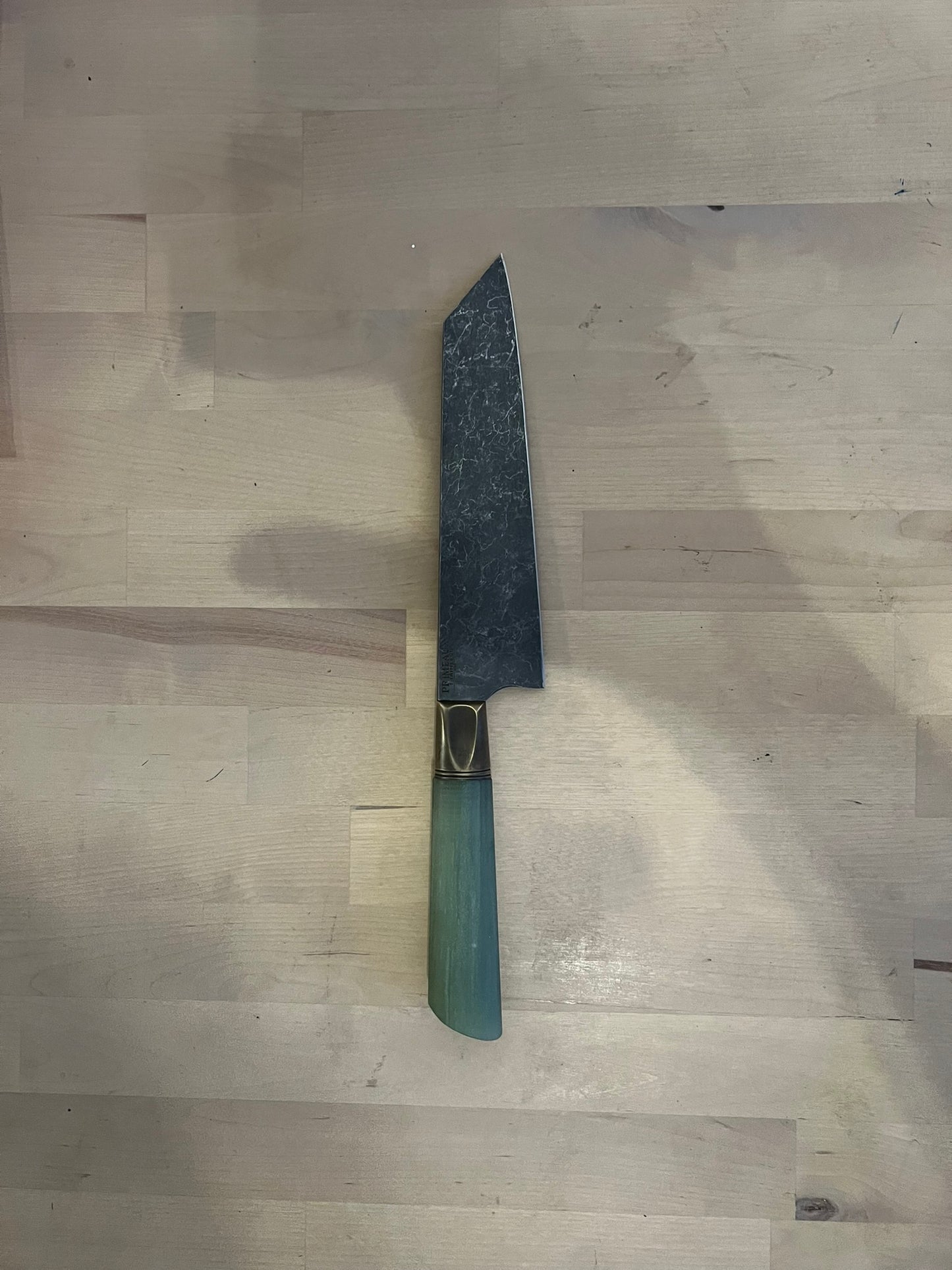 Primeaux - 7.75" Kiritsuke Stonewash Blade - Jade Handle