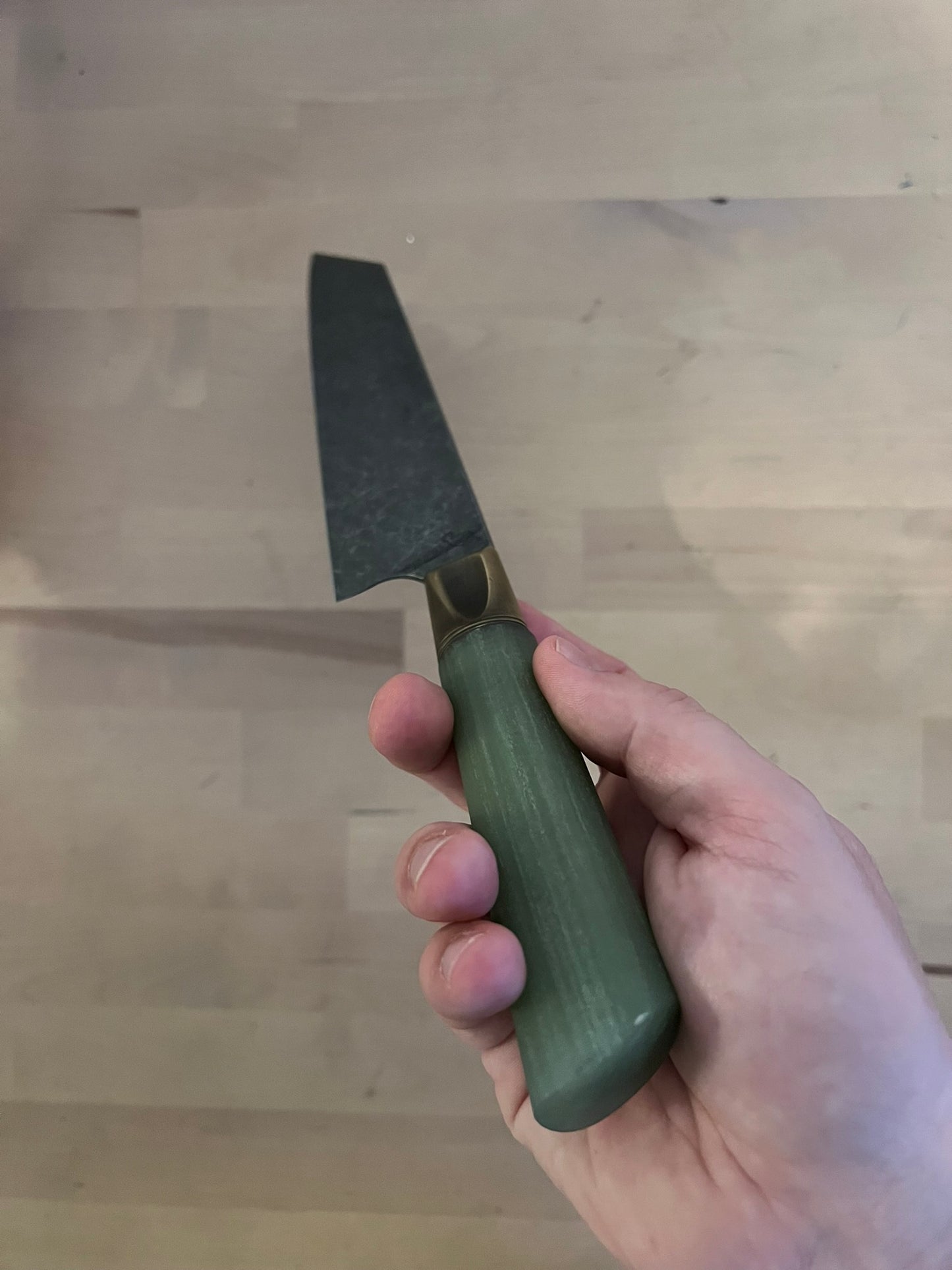 Primeaux - 7.75" Kiritsuke Stonewash Blade - Jade Handle