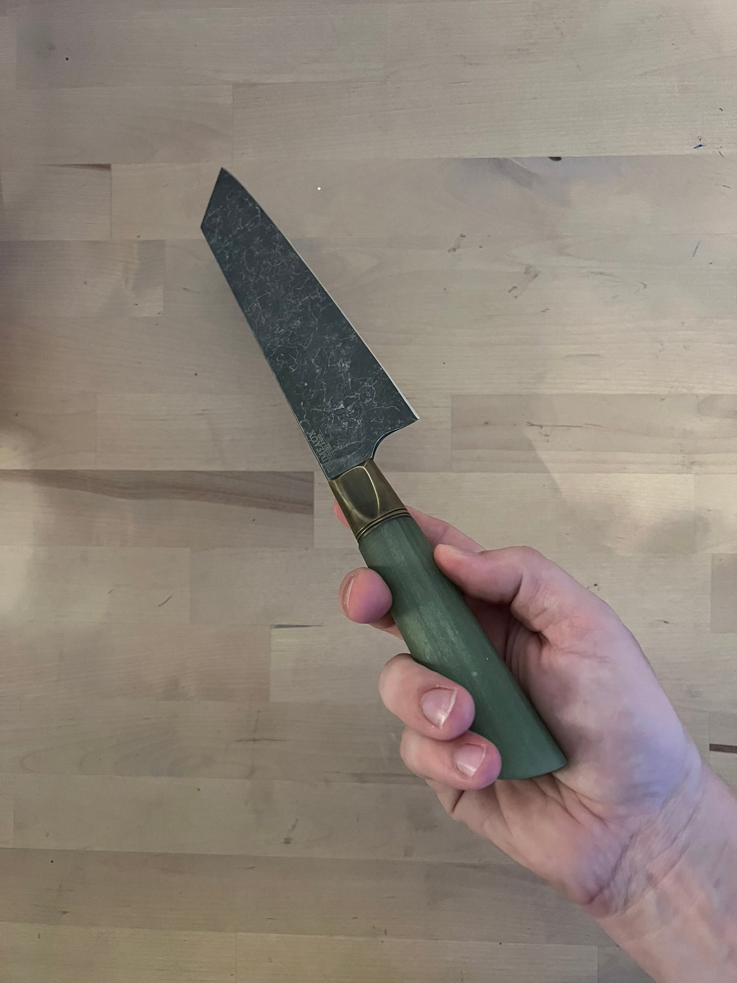 Primeaux - 7.75" Kiritsuke Stonewash Blade - Jade Handle