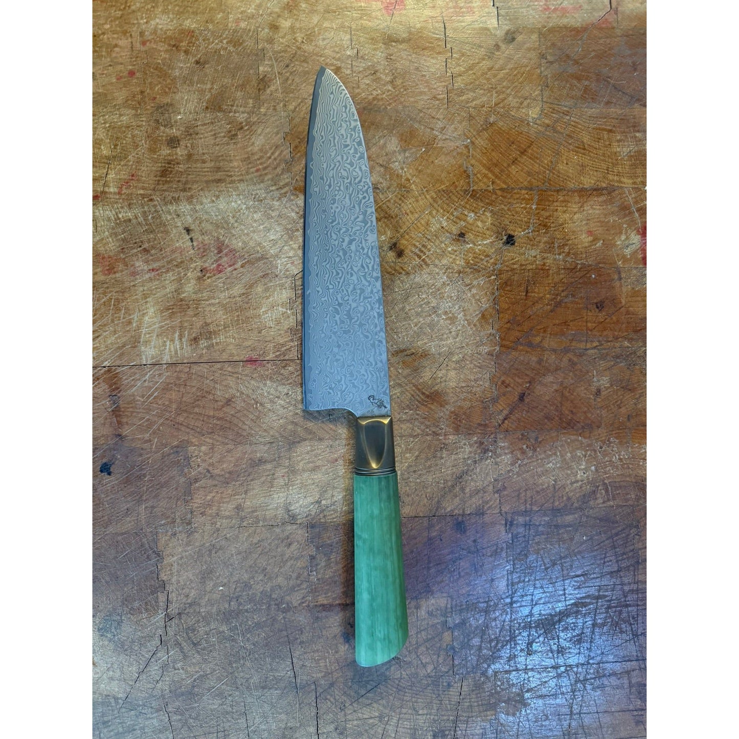 Primeaux Knives Damascus Santoku with Jade G10 Handle