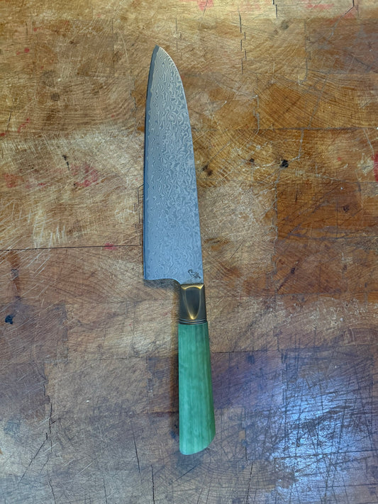 Primeaux Knives Damascus Santoku with Jade G10 Handle