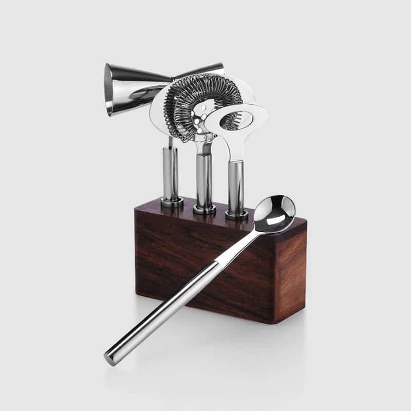 Cosmo Bar Set w/ Wood Base (4pc Set)