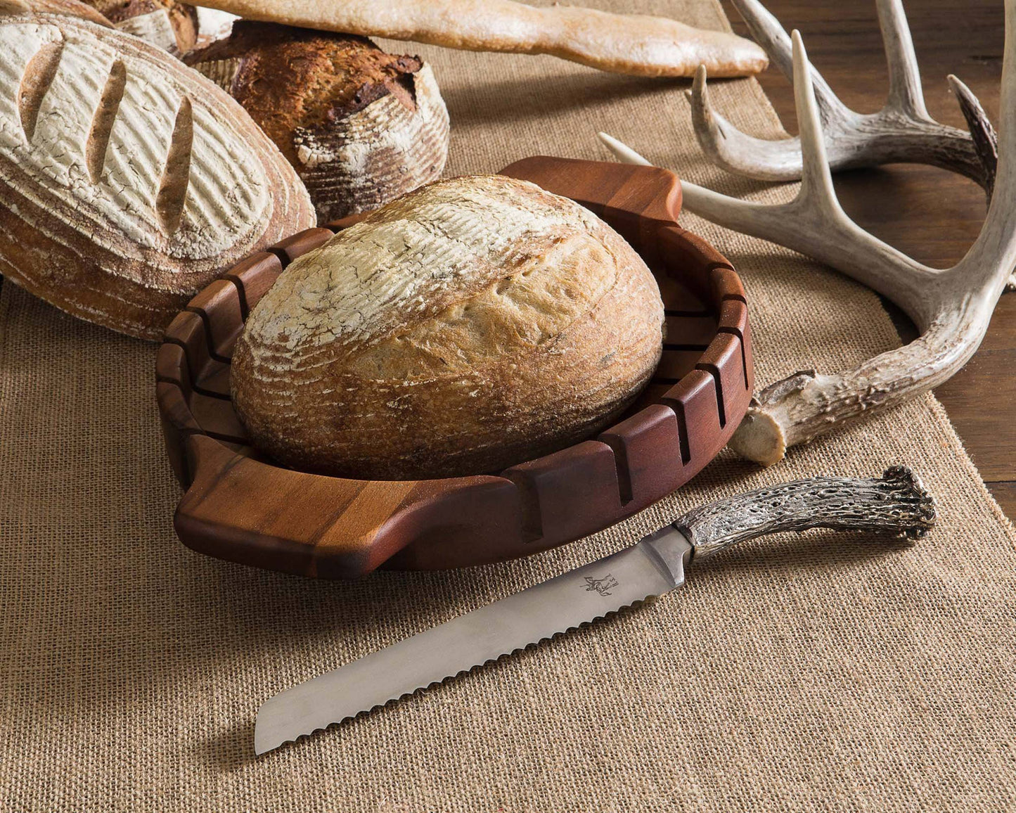 Round Bread Board with Antler Knife