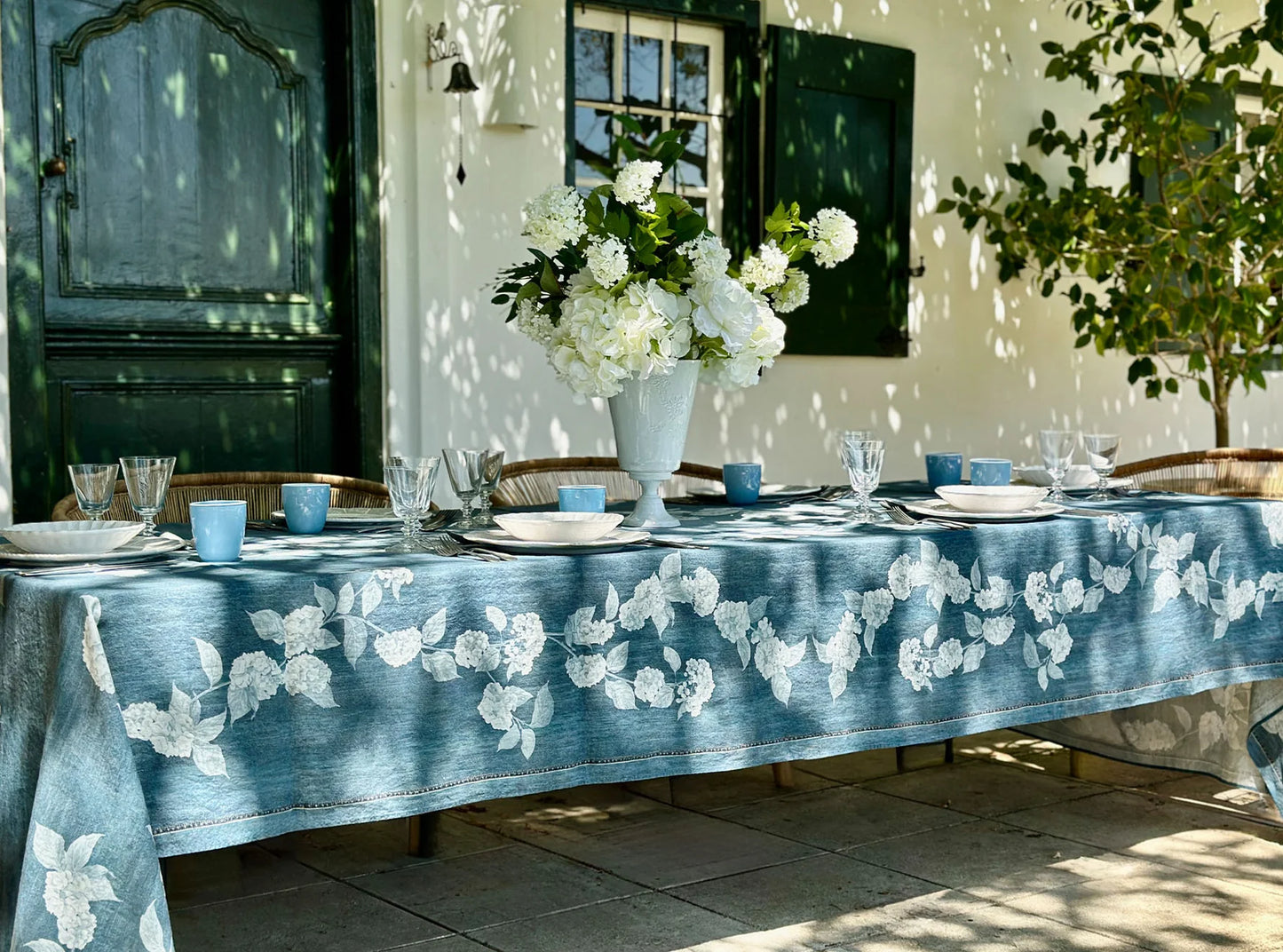 S&B x Blackberry Farm Denim Hydrangea Linen  Collection