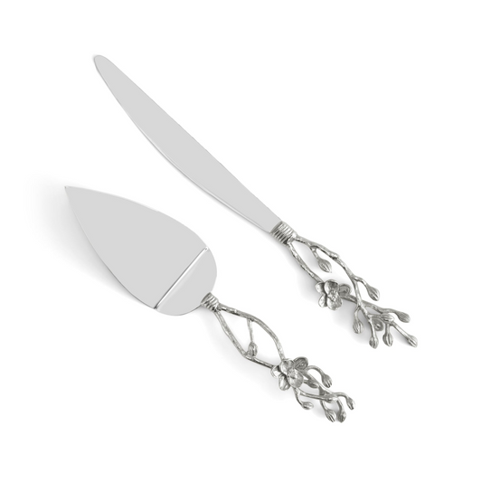 White Orchid Wedding Cake Knife & Server