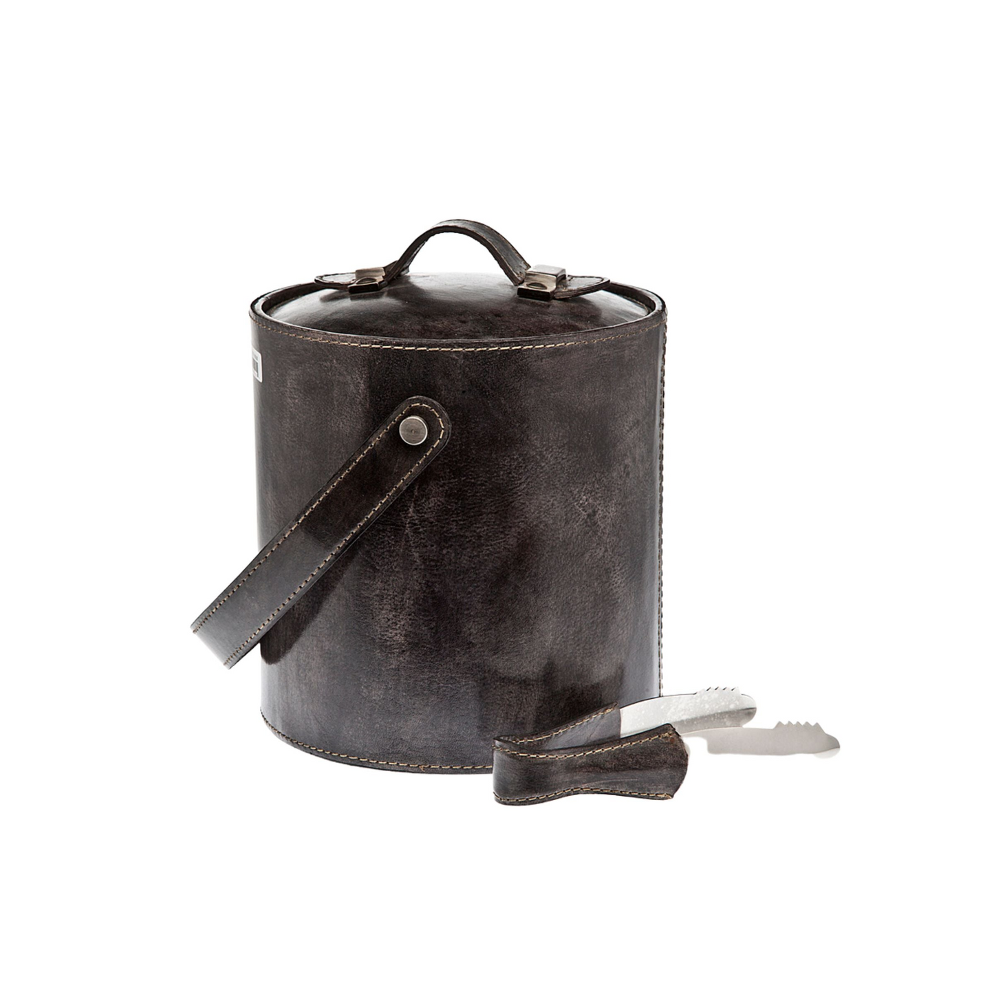 Leather Ice Bucket with Tongs