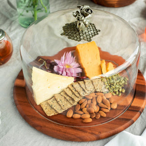 HONEY BEE GLASS COVERED CHEESE WOOD BOARD