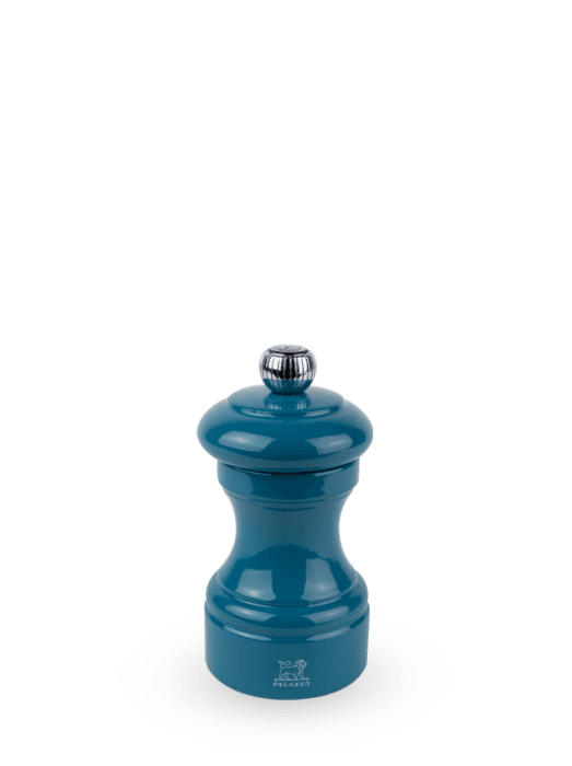 Bistro Manual Pepper Mill in Pacific Blue Gloss Painted Wood, 10cm