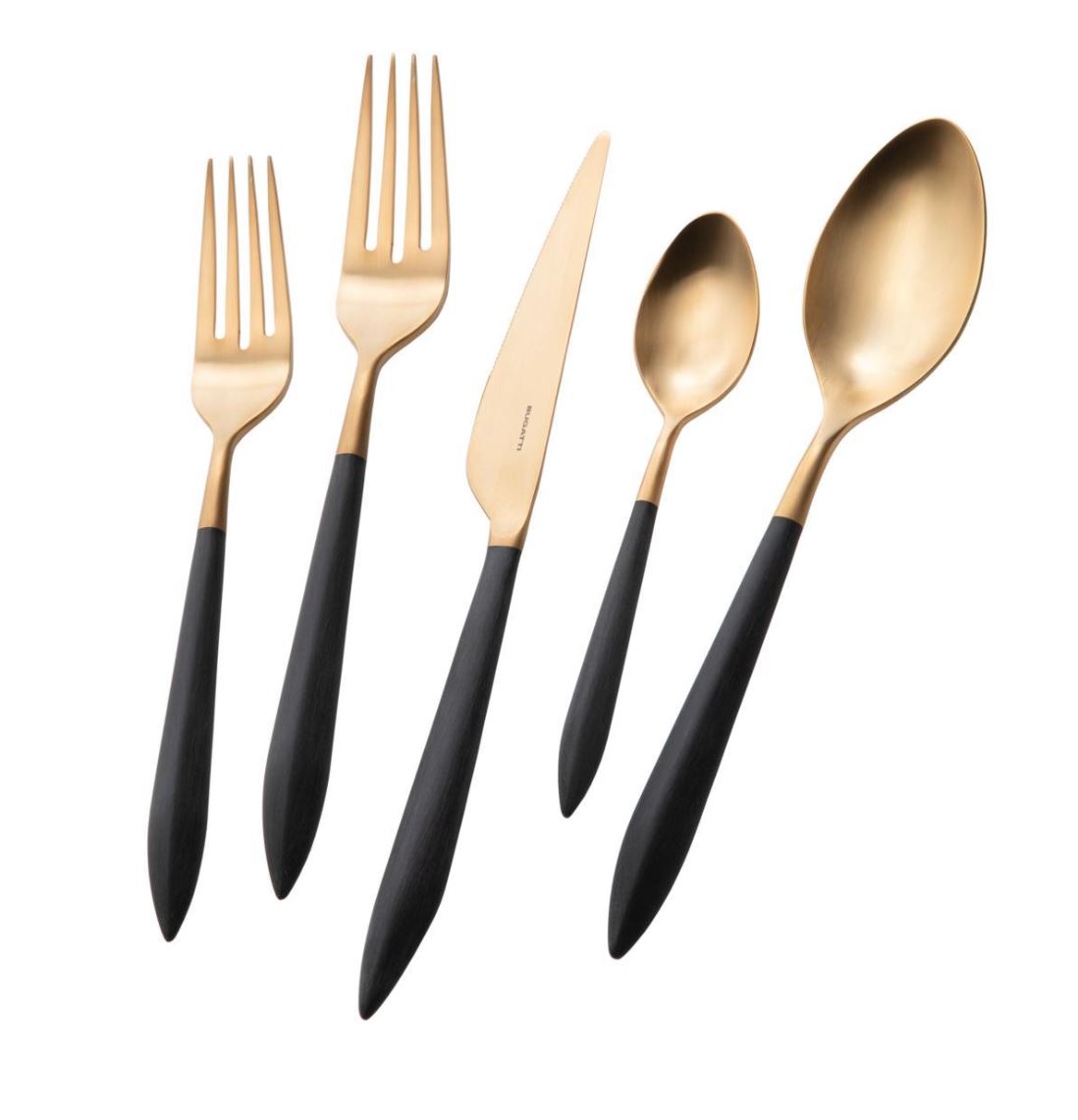 Ares brushed GOLD PVD black 5 piece place setting