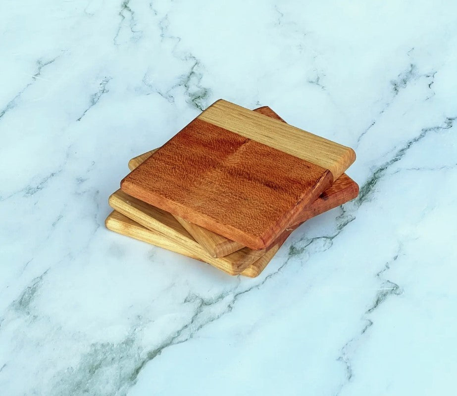 Hardwood Cherry Coasters with Maple Accent