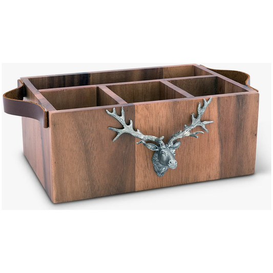 Elk Head Handles Wood Flatware Caddy
