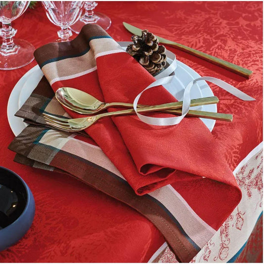Napkins - Couronne De Noel Rouge Jacquard 22" x 22", Set of Four