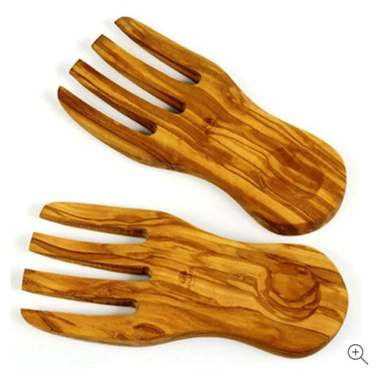 Olive Wood Hands Salad Servers Set of 2